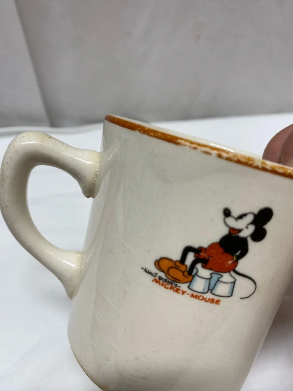 * 1930s Disney Pluto The Pup Ceramic Mug Patriot Salem Mickey Mouse Reverse